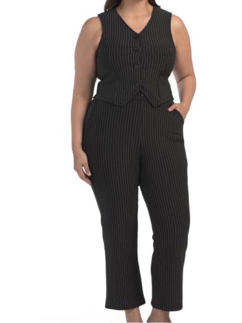Maze Collection Plus-Size Black Pinstripe Vest & Pants Set
